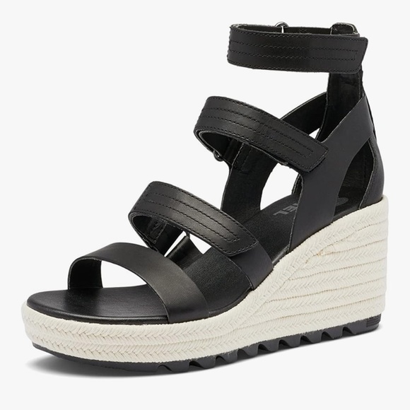 Sorel Shoes - Sorel Women's Black and Cream Wedge Sandals